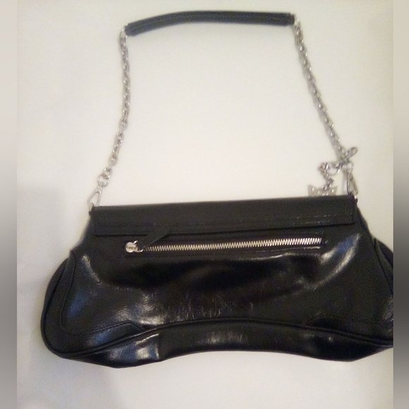 Paris Hilton Women's Rider Large Shoulder Baguette Bag Black Silver Chain - Picture 8 of 16
